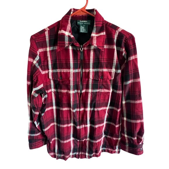 Lauren Ralph Lauren Red/Black Plaid Long Sleeve Full Zip Shirt Jacket 100% Wool - Picture 1 of 7